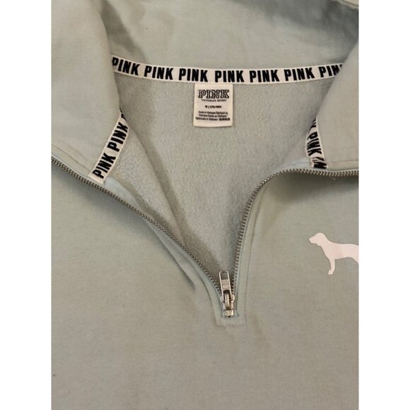Victorias Secret Pink Quarter-Zip Pullover Sweatshirt Size S Teal - Picture 9 of 16